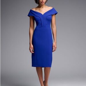 JOSEPH RIBKOFF Blue Off-Shoulder Dress Style 231756
